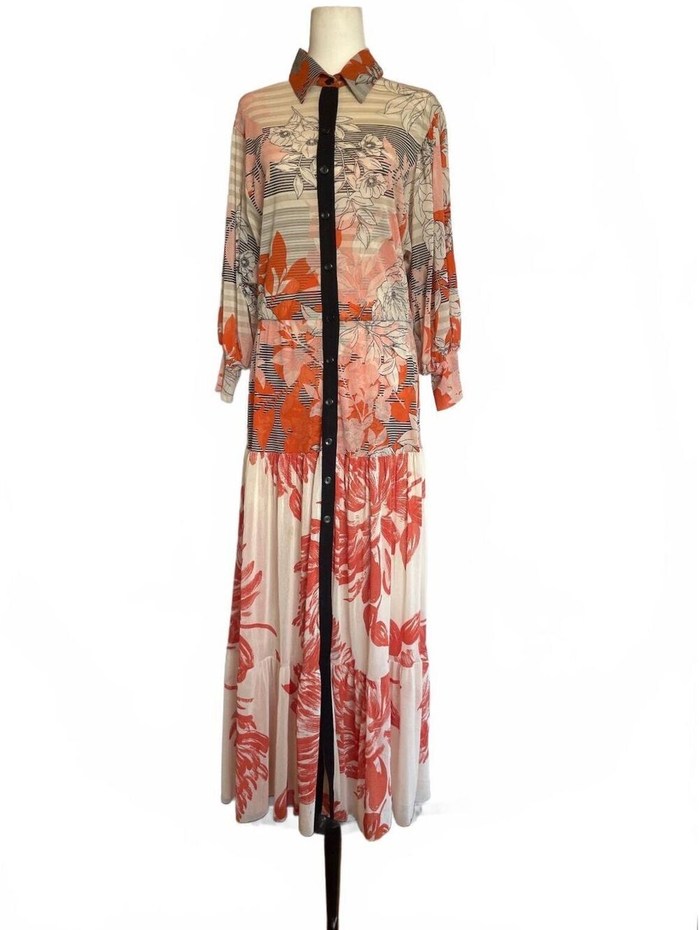 Petit Pois Est S Floral Mesh Maxi Shirt Dress Y2K Boho Artsy Resort Wearable Art